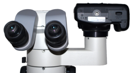 Zrcadlovka Canon EOS s adaptérem CA-NI-SMZ na stereomikroskopu Nikon SMZ 1500